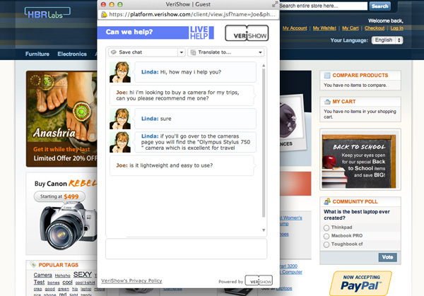 VeriShow's updated live chat
