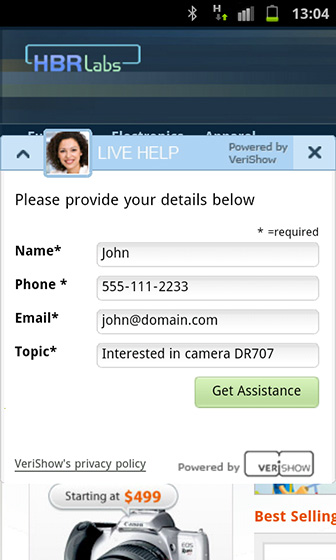 Live Chat on Mobile with VeriShow